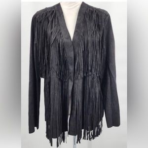 NWOT Vocal Black Ultra Suede Open Fringe Jacket , size 3x
